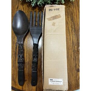 28" Mid Century Modern Vintage Carved Wood Fork&Spoon Wall Decor Tiki  Totem BOX